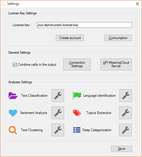 Settings section with licenses