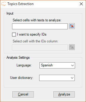 Topics Extraction user interface