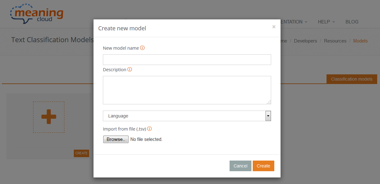 Create a model | MeaningCloud